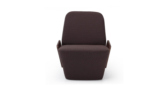 Designer armchair without armrests dark oak with a dark brown seat.