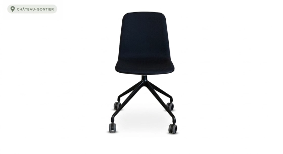 Chaise de bureau à roulettes dossier bois teinte anthracite assise en laine bouillie anthracite