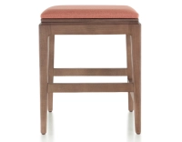 Tabouret design H45 cm bois teinte noyer assise tissu rose corail Tabouret design H45 cm bois teinte noyer assise tissu rose corail