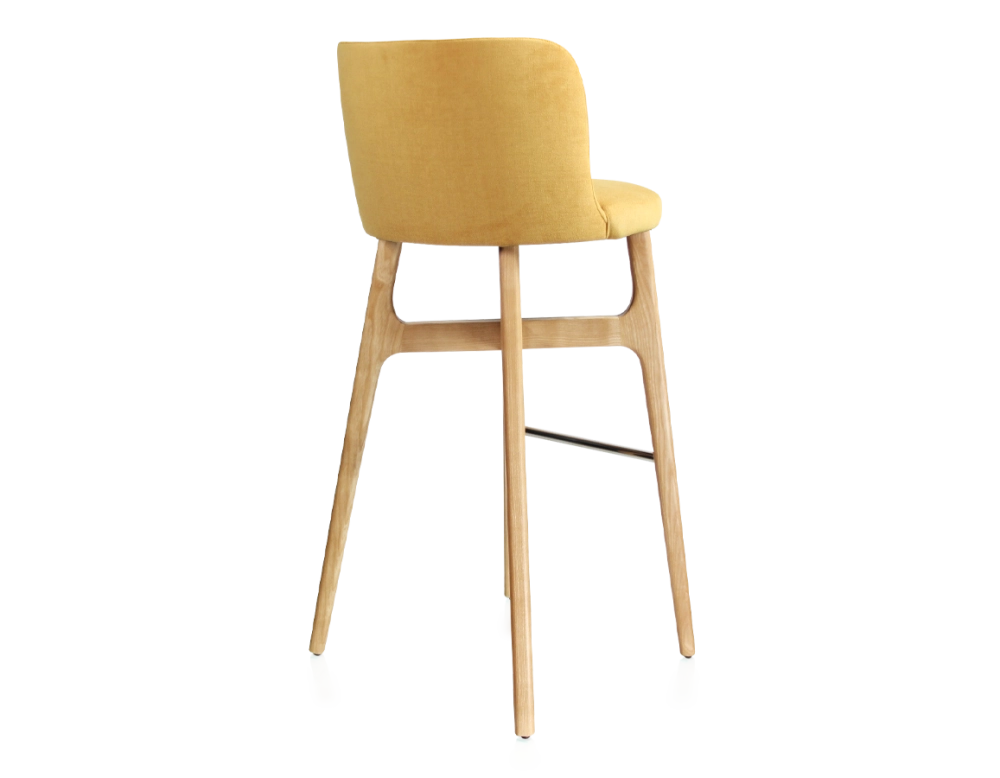 Tabouret de bar h80 cm bois teinte naturelle assise tissu jaune Tabouret de bar h80 cm bois teinte naturelle assise tissu jaune
