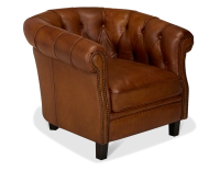 Fauteuil chesterfield cuir marron clair accoudoirs cloutés Fauteuil chesterfield cuir marron clair accoudoirs cloutés