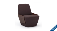 Designer armchair without armrests dark oak with a dark brown seat.
