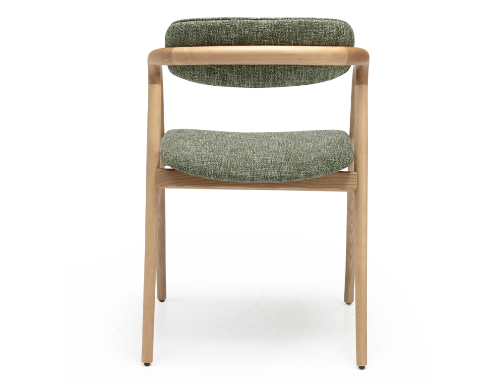 Scandinavian chair wood with natural finish, seat in green mottled fabric. Scandinavian chair wood with natural finish, seat in green mottled fabric.
