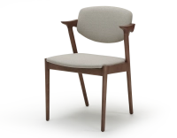 Walnut coloured design chair and natural beige fabric Walnut coloured design chair and natural beige fabric