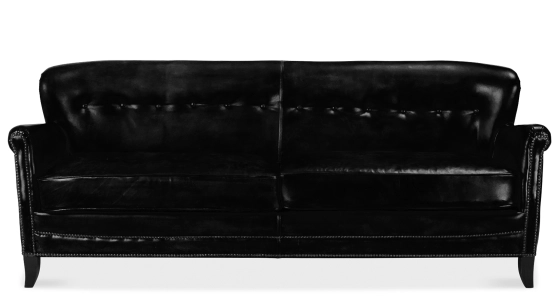 Canapé club cuir 3 places noir accoudoirs cloutés