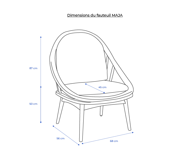 Scandinavian armchair natural stained wood and ocean blue fabric