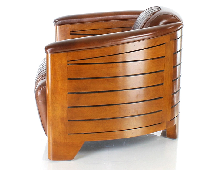 Fauteuil club bois et cuir marron vintage Fauteuil club bois et cuir marron vintage