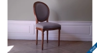 Chaise ancienne style Louis XVI bois teinte ancienne et tissu gris Chaise ancienne style Louis XVI bois teinte ancienne et tissu gris