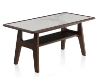Table basse rectangulaire en chêne et céramique avec bois teinte marron foncé plateau céramique effet marbre blanc 100x50 cm Table basse rectangulaire en chêne et céramique avec bois teinte marron foncé plateau céramique effet marbre blanc 100x50 cm