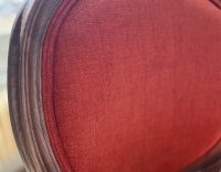 Antique Louis XVI style chair dark brown stained wood and burnt orange fabric Antique Louis XVI style chair dark brown stained wood and burnt orange fabric