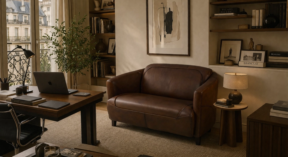 Canapé club cuir 2 places marron soutenu