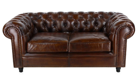 Canapé Chesterfield cuir 2 places marron soutenu accoudoirs cloutés
