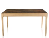 Table salle à manger en chêne et céramique 6 personnes avec bois teinte naturelle et plateau céramique brun oxydé 140x100 cm
