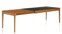 Table extensible 6 à 10 personnes en chêne et céramique allonges bois avec bois teinte merisier et plateau céramique noir unie 160x90 cm Table extensible 6 à 10 personnes en chêne et céramique allonges bois avec bois teinte merisier et plateau céramique noir unie 160x90 cm