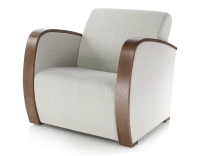 Fauteuil design bois teinte marron foncé et tissu beige naturel Fauteuil design bois teinte marron foncé et tissu beige naturel