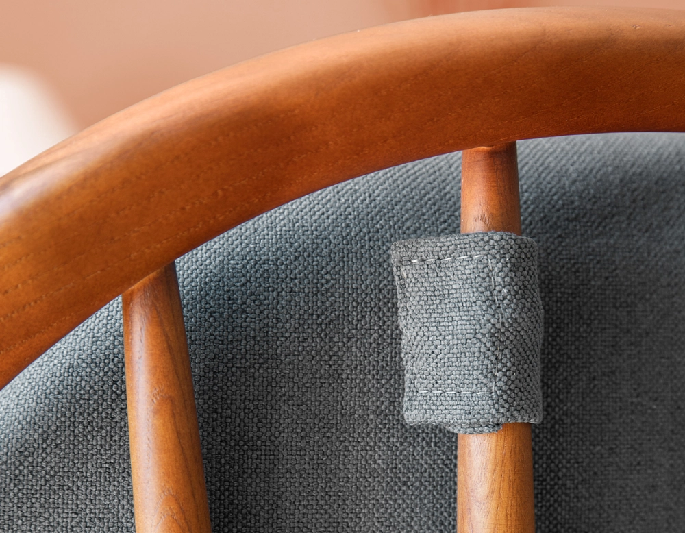 Scandinavian armchair cherry-stained wood and ocean blue fabric Scandinavian armchair cherry-stained wood and ocean blue fabric