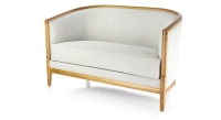Canapé ancien 2 places bois teinte merisier et tissu beige naturel Canapé ancien 2 places bois teinte merisier et tissu beige naturel