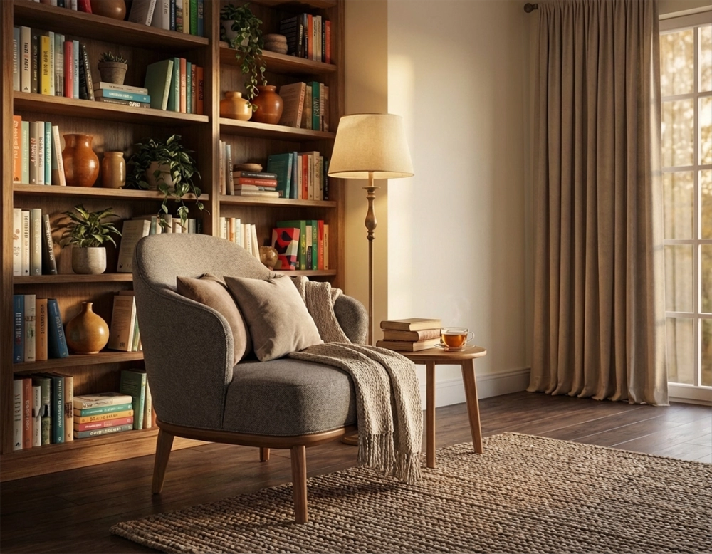 Fauteuil design tissu brun