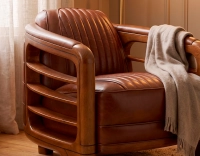 Club armchair in wood and leather marron vintage