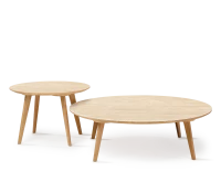 Table basse ronde F1 en chêne et céramique bois teinte naturelle plateau céramique effet pierre travertin 60x60x30 cm