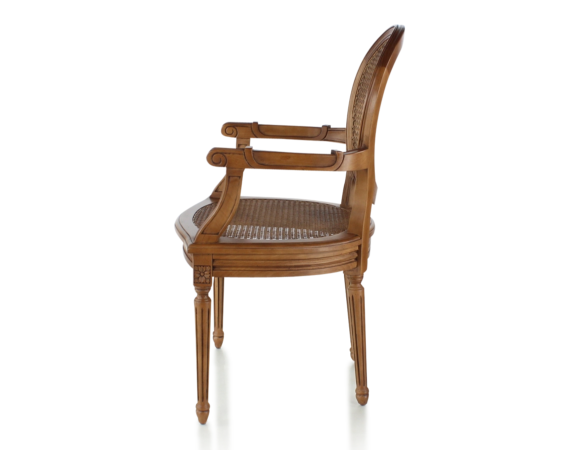 Fauteuil Louis XVI – Velours Rouge Damassé, Bois Doré, Accoudoirs