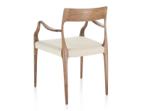 Chaise scandinave avec accoudoirs bois teinte noyer assise tissu chevron beige Chaise scandinave avec accoudoirs bois teinte noyer assise tissu chevron beige