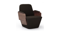 Fauteuil design avec accoudoirs noyer naturelle assise tissu gris anthracite Fauteuil design avec accoudoirs noyer naturelle assise tissu gris anthracite