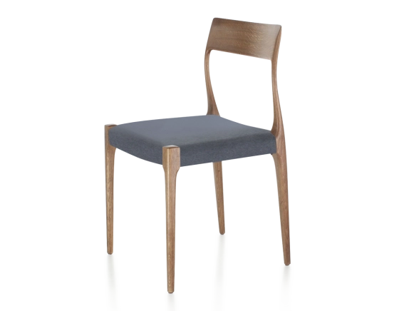 Scandinavian chair walnut-stained wood, grey fabric seat