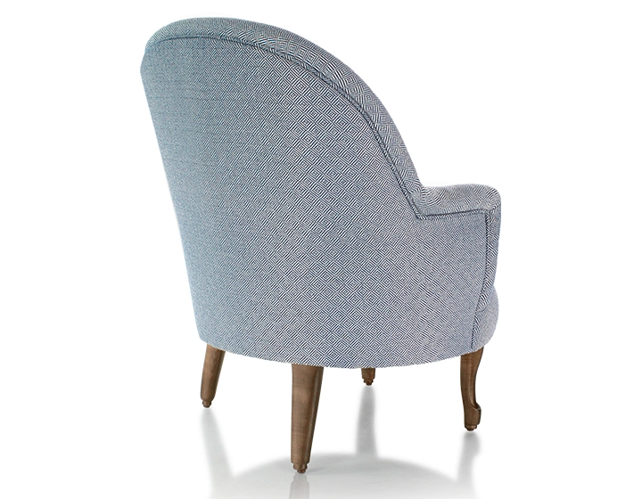 Fauteuil crapaud avec accoudoirs pieds bois teinte noyer et tissu chevron bleu Fauteuil crapaud avec accoudoirs pieds bois teinte noyer et tissu chevron bleu