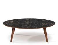 Round walnut and ceramic F1 coffee table natural wood finish tray with black marble-effect ceramic m2. 110x110x40 cm