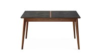 Table salle à manger 6 personnes en noyer et céramique avec bois teinte naturelle et plateau céramique effet marbre noir 140x90 cm