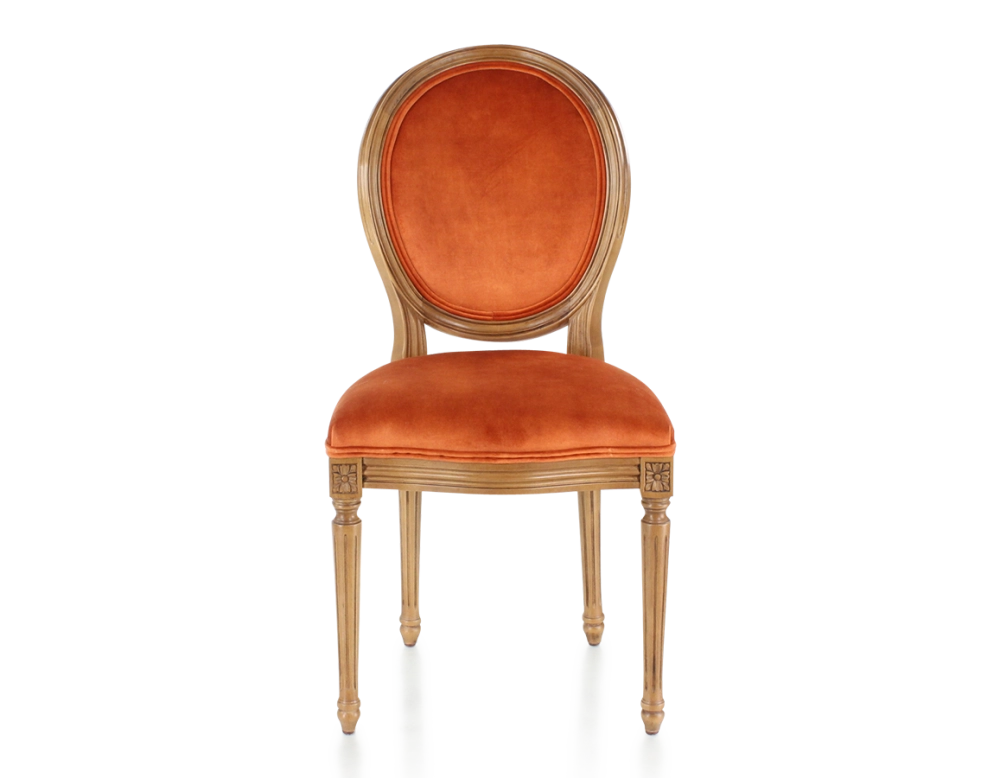 Chaise ancienne style Louis XVI bois teinte ancienne et tissu velours terracotta Chaise ancienne style Louis XVI bois teinte ancienne et tissu velours terracotta