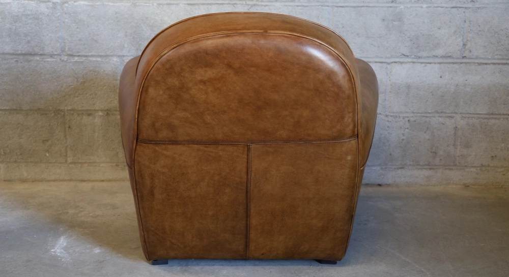 Leather club armchair dark brown studded armrests