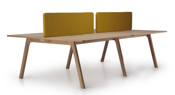 Bureau bench 4 postes chêne teinte naturelle plateau bois 280x160