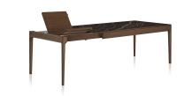 Table extensible 6 à 10 personnes en chêne et céramique allonges bois avec bois teinte marron foncé et plateau céramique effet marbre noir 140x90 cm Table extensible 6 à 10 personnes en chêne et céramique allonges bois avec bois teinte marron foncé et plateau céramique effet marbre noir 140x90 cm