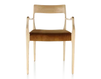 Chaise scandivave avec accoudoirs bois teinte naturelle assise tissu velours bronze