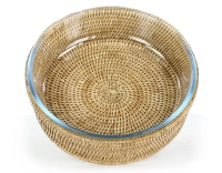 Plat pyrex rond avec support en rotin naturel Plat pyrex rond avec support en rotin naturel