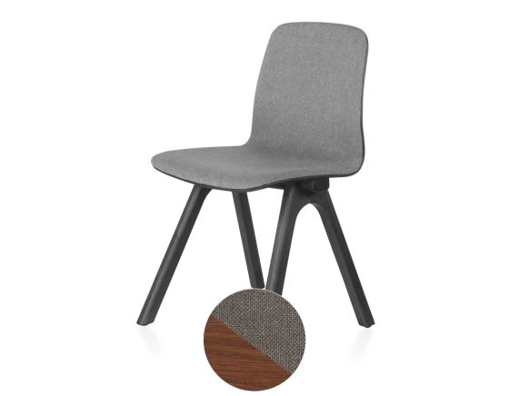 Chaise design en chêne tapissé bois teinte noyer assise tissu gris clair