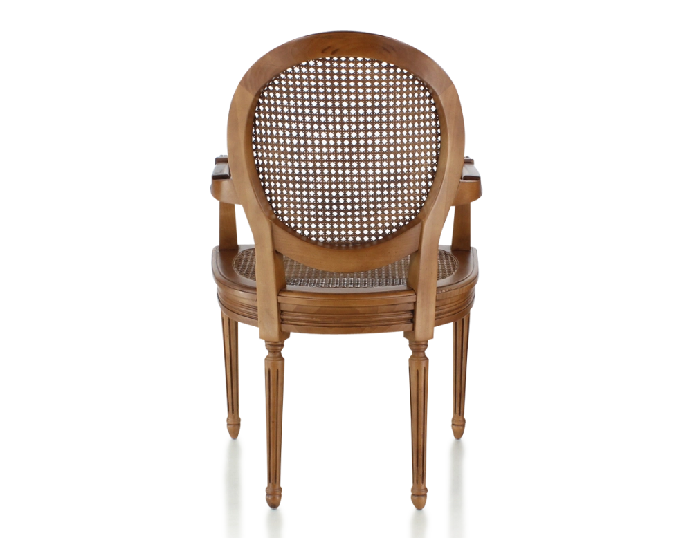 Chaise ancienne style Louis XVI avec accoudoirs bois teinte ancienne assise et dossier cannés Chaise ancienne style Louis XVI avec accoudoirs bois teinte ancienne assise et dossier cannés