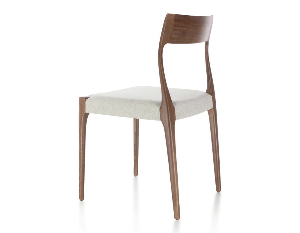 Chaise scandinave bois teinte marron foncé assise tissu beige naturel Chaise scandinave bois teinte marron foncé assise tissu beige naturel