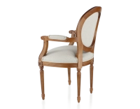 Chaise ancienne style Louis XVI avec accoudoirs bois teinte ancienne et tissu beige naturel Chaise ancienne style Louis XVI avec accoudoirs bois teinte ancienne et tissu beige naturel