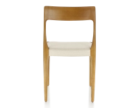 Scandinavian chair cherry-stained wood, beige chevron fabric seat Scandinavian chair cherry-stained wood, beige chevron fabric seat