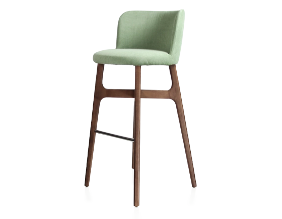 Tabouret de bar h80 cm bois teinte marron foncée assise tissu vert