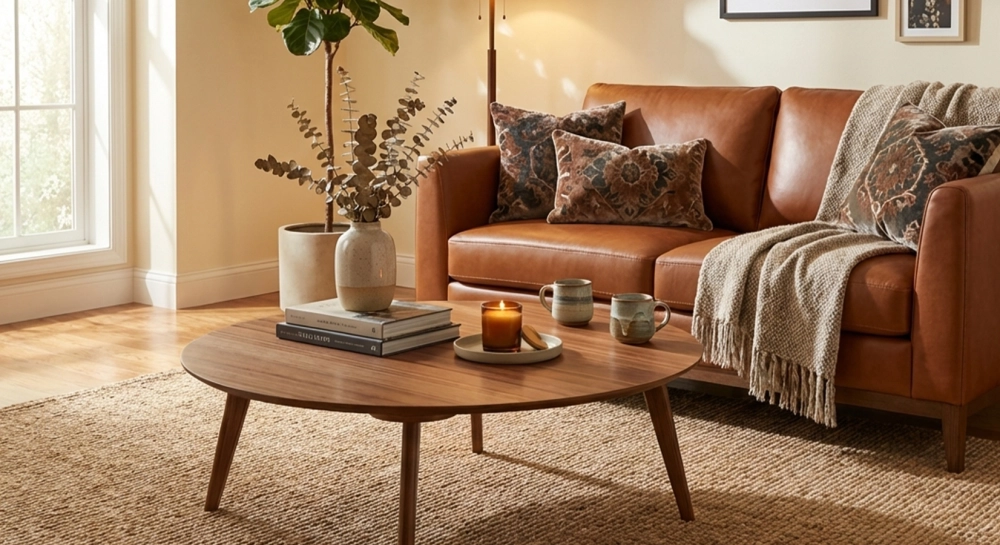 Canapé design 2 places cuir châtain