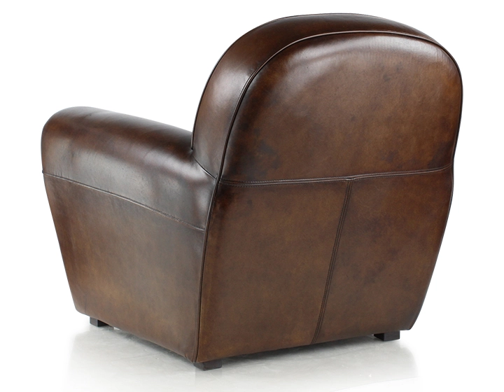 Leather club armchair dark brown piped armrests Leather club armchair dark brown piped armrests