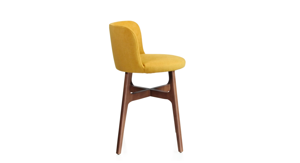 Taburete de bar h60 cm madera tinte nogal asiento tejido amarillo