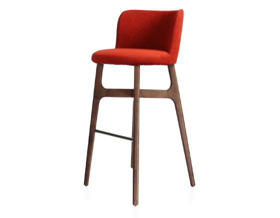 Tabouret de bar h80 cm bois teinte marron foncée assise tissu orange brûlé