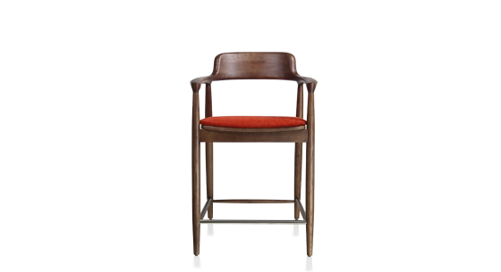 Tabouret de bar h60 cm bois teinte naturelle assise tissu orange brulé