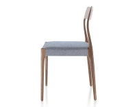 Scandinavian chair dark brown stained wood, blue chevron fabric seat Scandinavian chair dark brown stained wood, blue chevron fabric seat