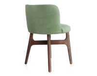 Chaise design bois teinte marron foncé assise tissu vert